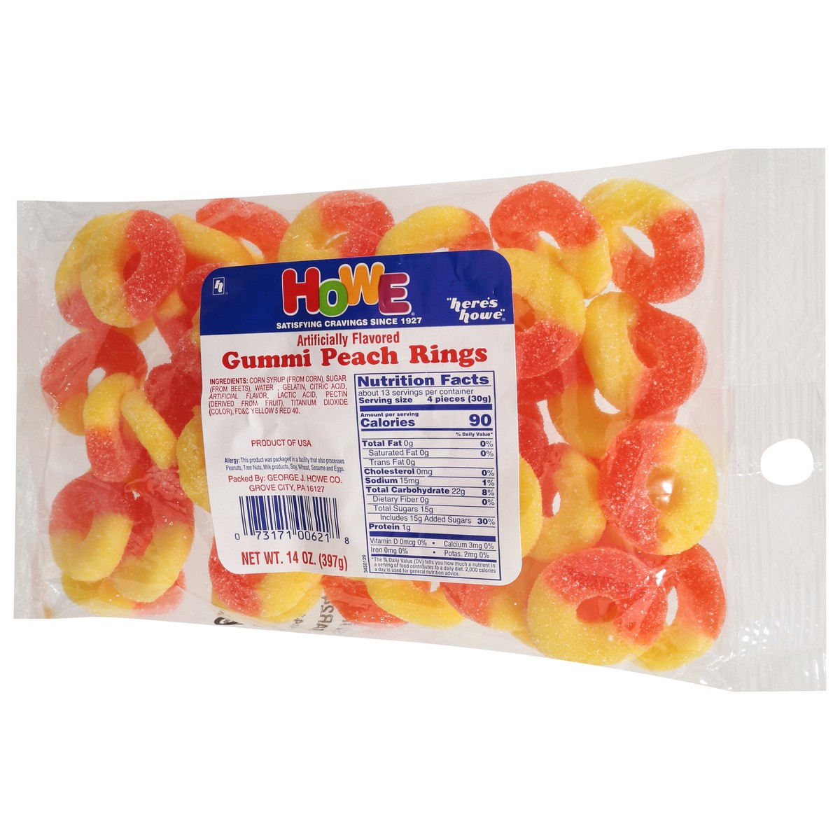 slide 8 of 9, Howe Peach Gummi Rings 14 oz, 14 oz