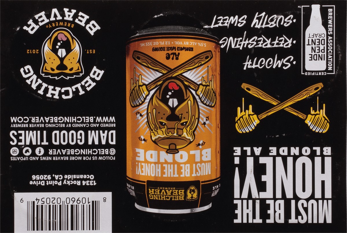 slide 4 of 9, Belching Beaver Brewery Blonde Ale Must Be the Honey! Beer 6 - 12 oz Cans, 6 ct; 12 oz