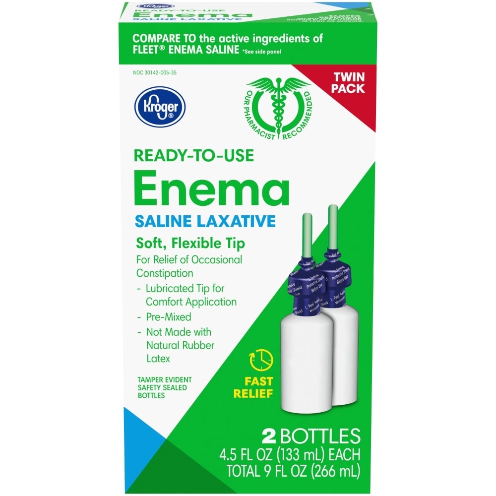 slide 1 of 1, Kroger Ready-To-Use Enema Saline Laxative Twin Pack, 9 fl oz