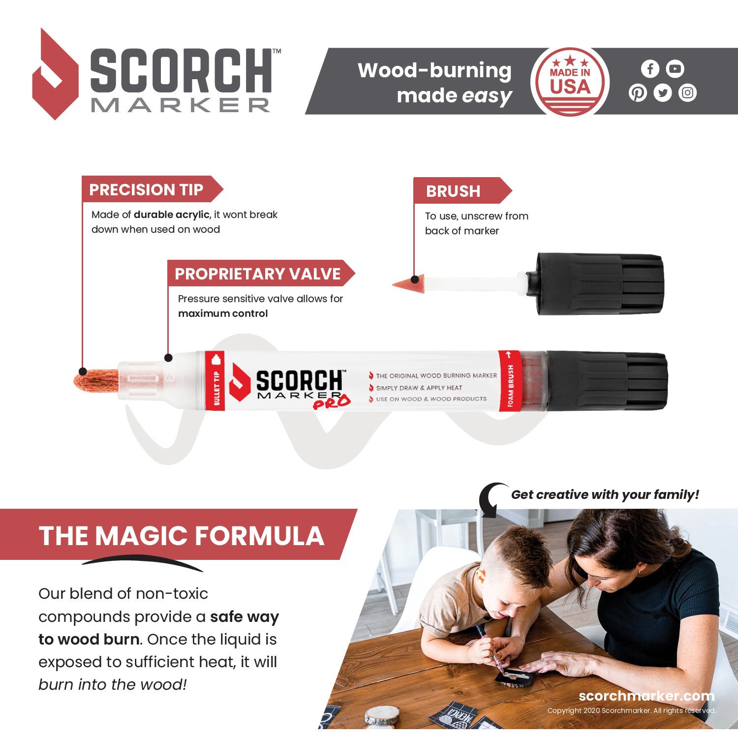 slide 8 of 11, Scorch Marker Pro, 2 in 1: comes with a bullet tip and foam brush