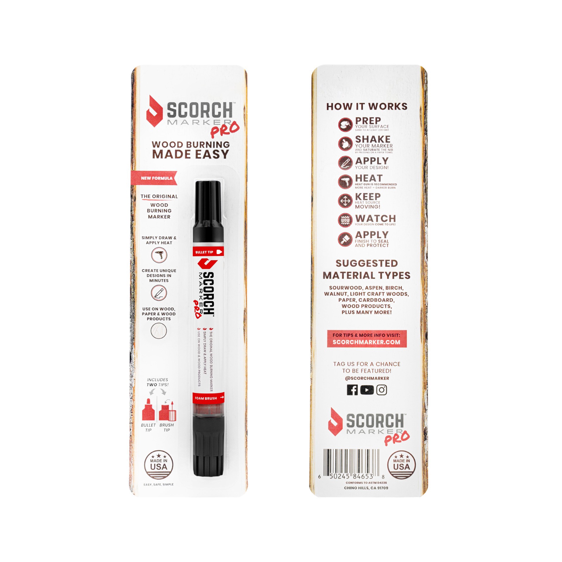 slide 4 of 11, Scorch Marker Pro, 2 in 1: comes with a bullet tip and foam brush