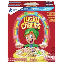Lucky Charms Gluten Free Cereal with Marshmallows, Kids Breakfast Cereal, Made with Whole Grain, Great Value, 46 oz (2 Boxes)