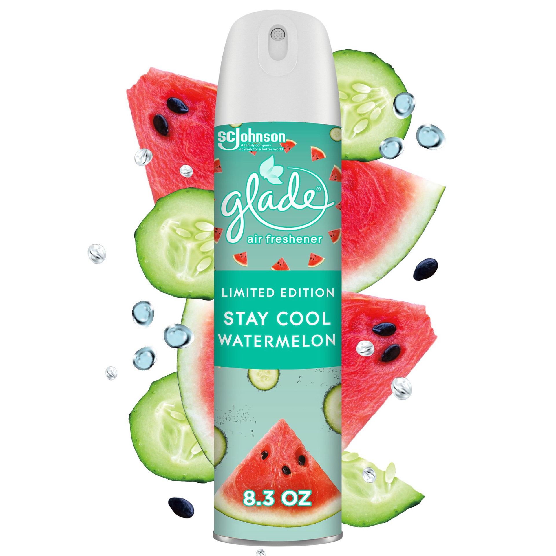 slide 5 of 5, Glade Aerosol Spray, Glade Air Freshener Spray, Stay Cool Watermelon Scent, Infused with Essential Oils, Spring Limited Edition Fragrance, Positive Vibes Collection, 8.3 oz, 8.3 oz