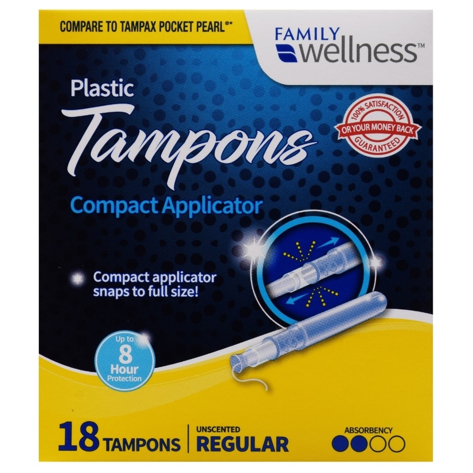 slide 1 of 1, Family Wellness Regular Absorbency Plastic Tampons, 18 ct