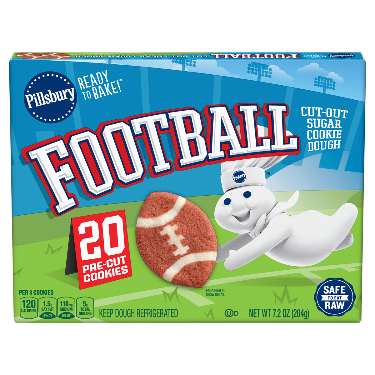 slide 1 of 1, Pillsbury Football Sugar Cookies, 20 ct, 7.2 oz