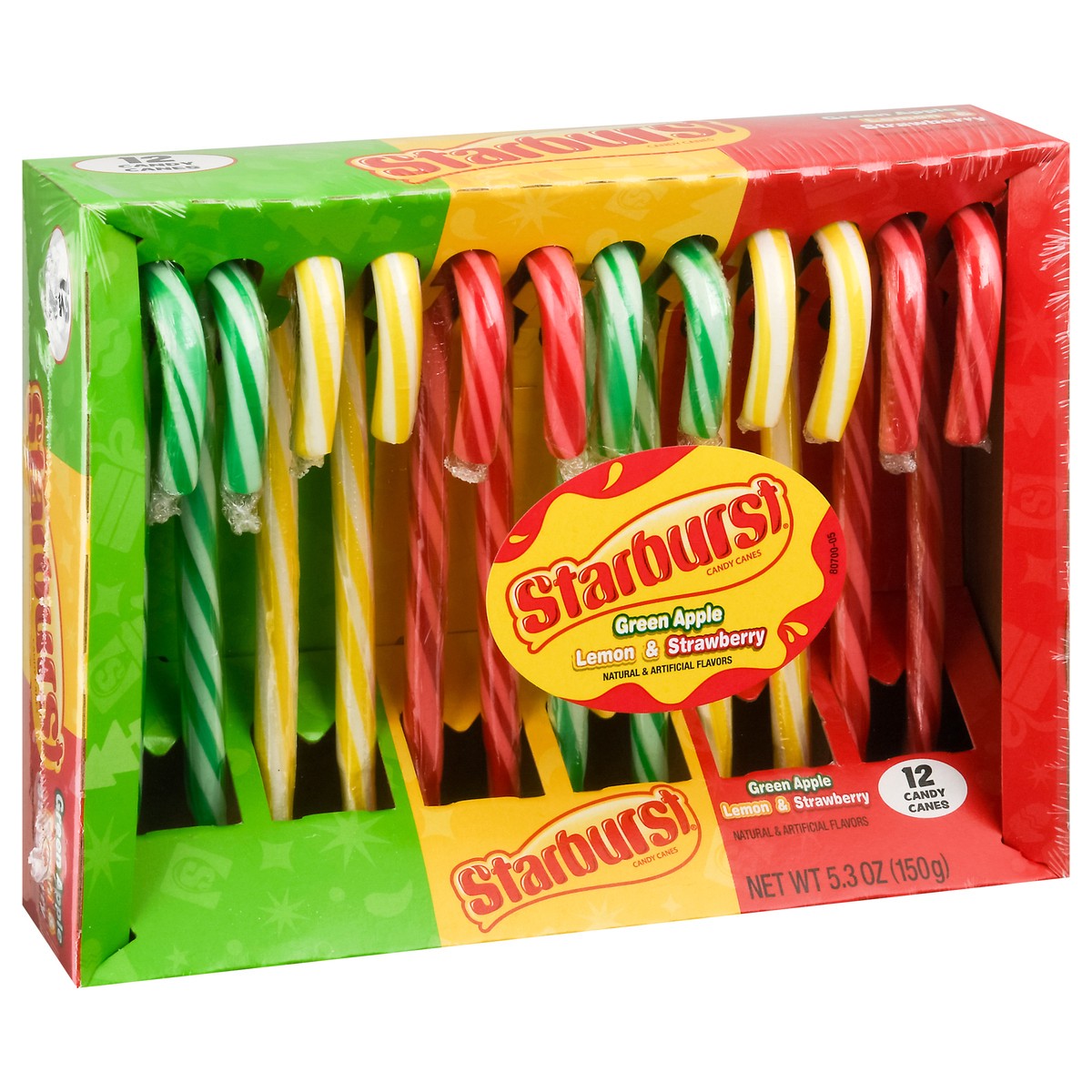 slide 2 of 9, Starburst Green Apple Lemon & Strawberry Candy Canes 12 ea, 12 ct