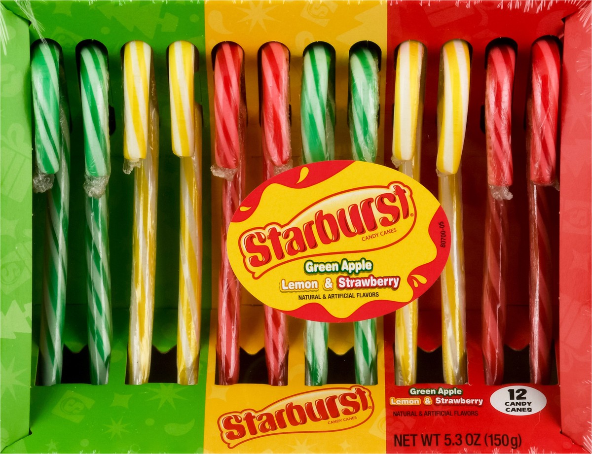 slide 6 of 9, Starburst Green Apple Lemon & Strawberry Candy Canes 12 ea, 12 ct