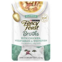 Purina Fancy Feast Lickable Wet Cat Food Broth Topper Classic, Chicken, Vegetables and Whitefish