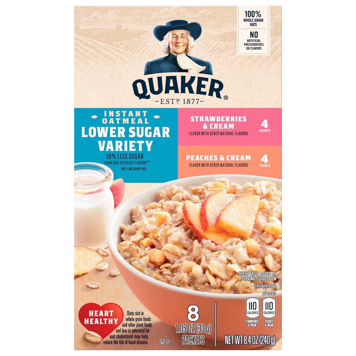 slide 1 of 1, Quaker Instant Oatmeal Lower Sugar Variety 1.05 Oz 8 Count, 8.4 oz
