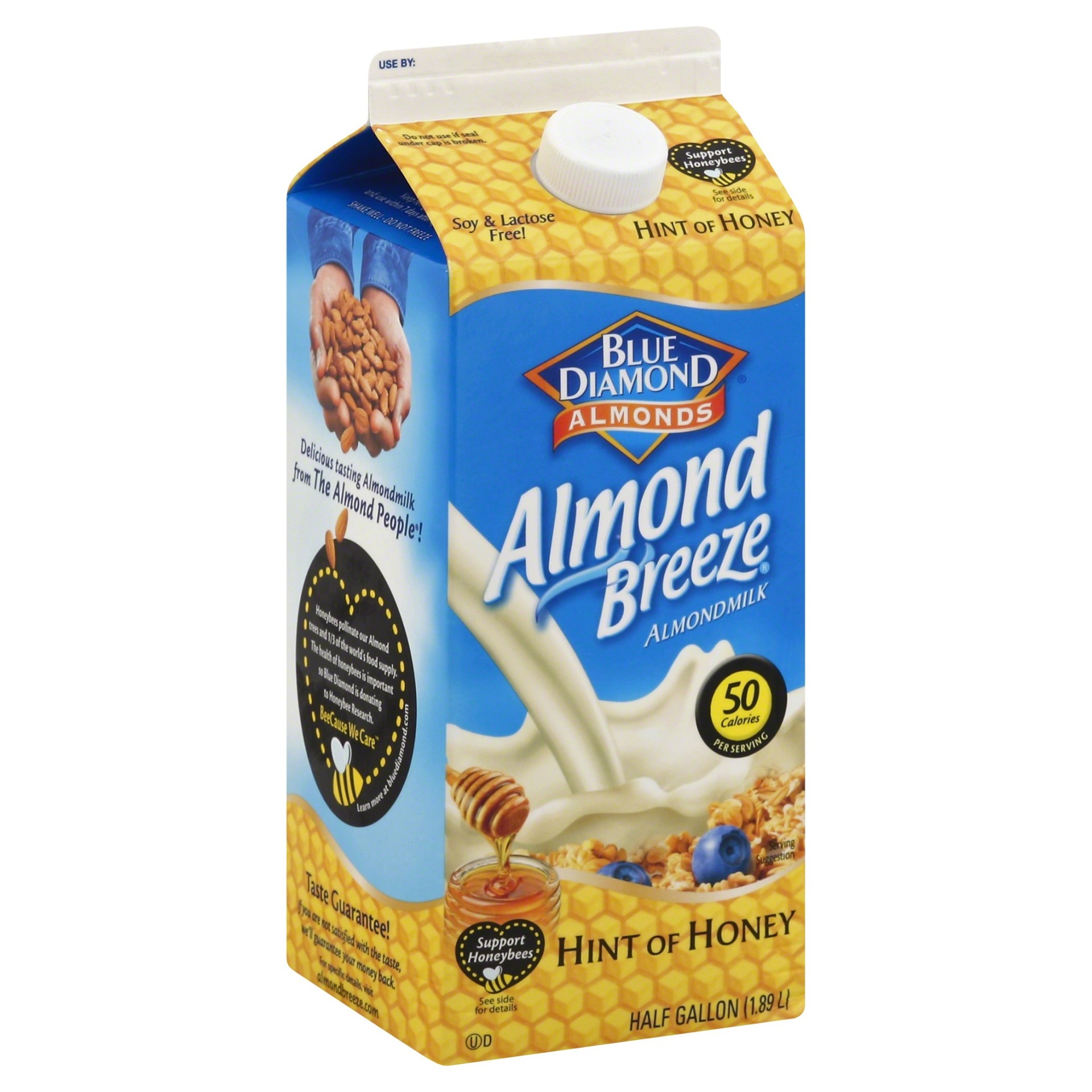 slide 1 of 4, Blue Diamond Almonds Almond Breeze Hint of Honey Original Almondmilk, 1/2 gal