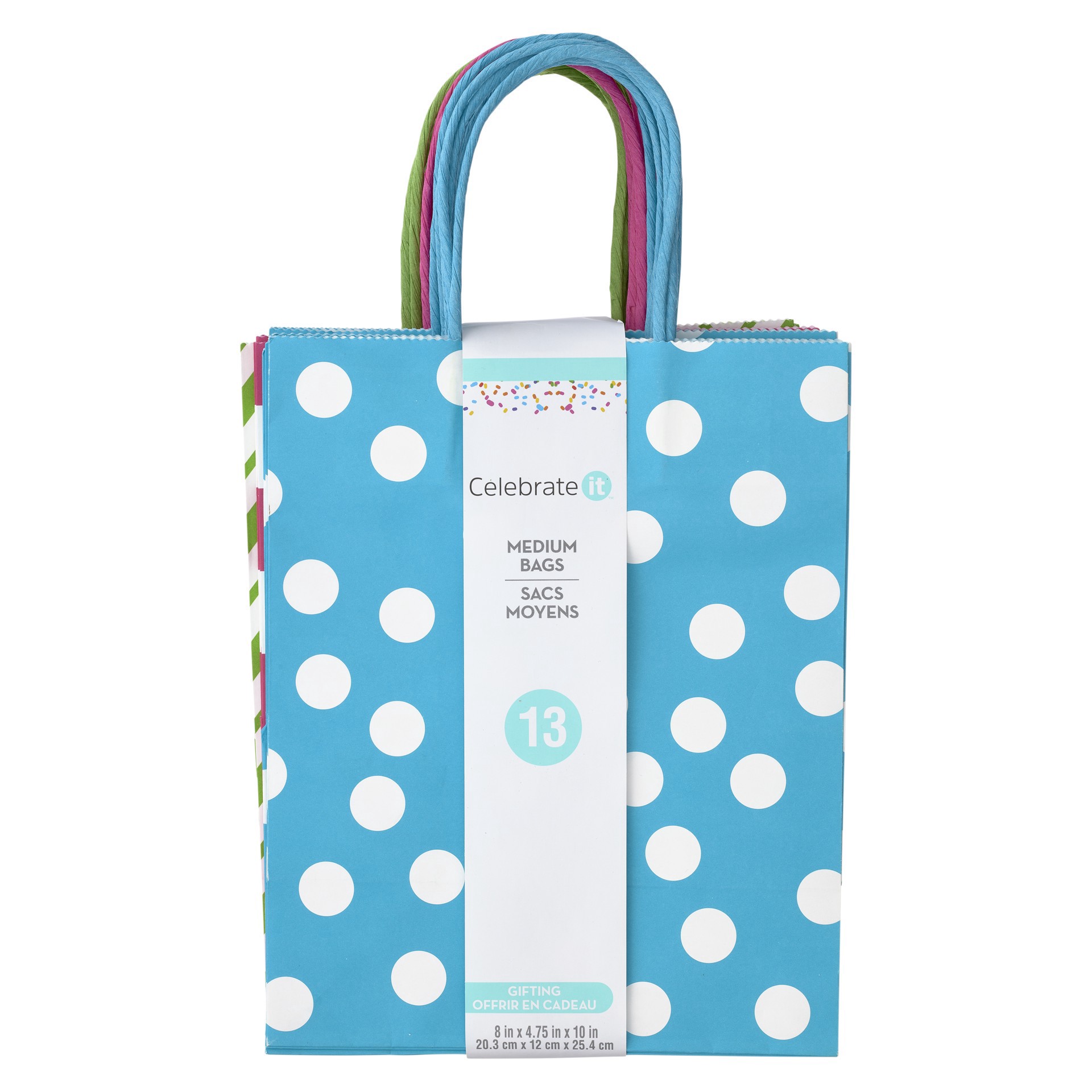 slide 3 of 4, 10" Dots & Chevron Paper Bag Value Pack By Celebrate It, 8 in x 4.75 in x 10 in