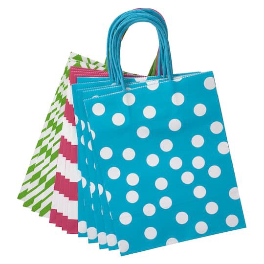 slide 1 of 4, 10" Dots & Chevron Paper Bag Value Pack By Celebrate It, 8 in x 4.75 in x 10 in