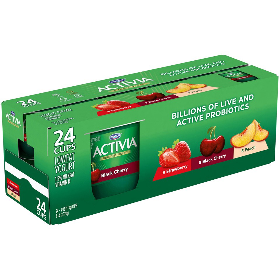 slide 2 of 7, Activia Probiotic Strawberry, Black Cherry & Peach Variety Pack Yogurt Cups, 4 oz