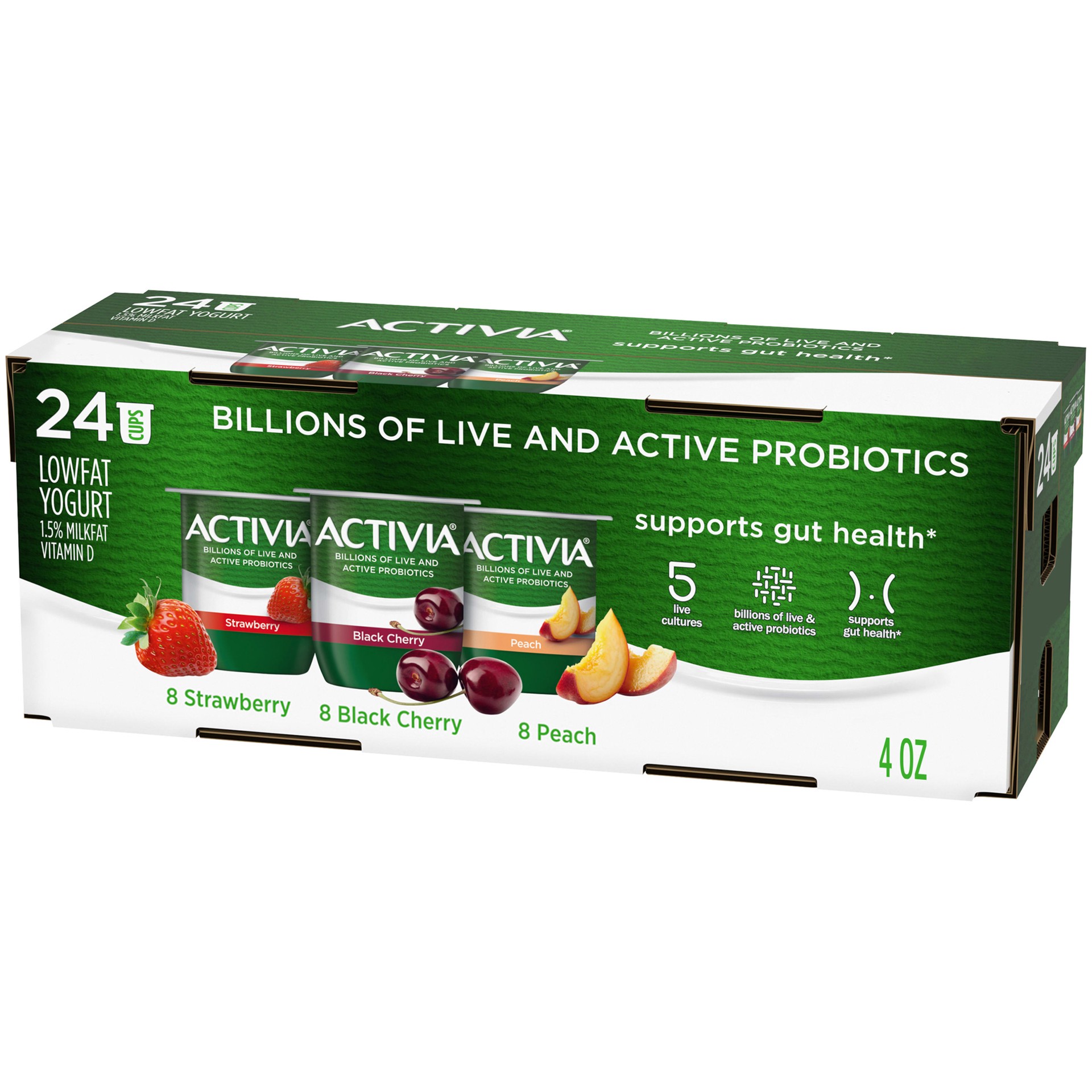 slide 1 of 7, Activia Probiotic Strawberry, Black Cherry & Peach Variety Pack Yogurt Cups, 4 oz
