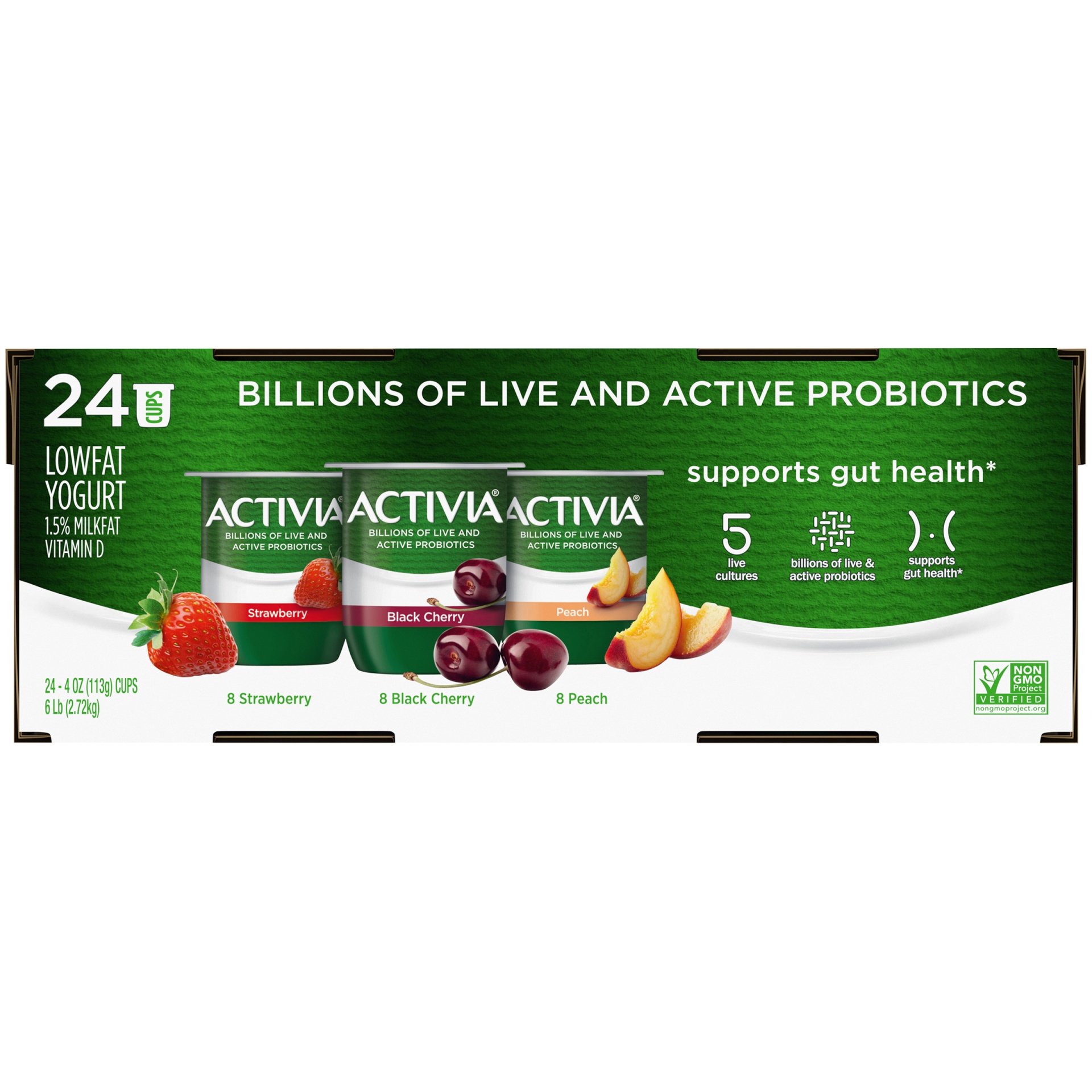 slide 4 of 7, Activia Probiotic Strawberry, Black Cherry & Peach Variety Pack Yogurt Cups, 4 oz