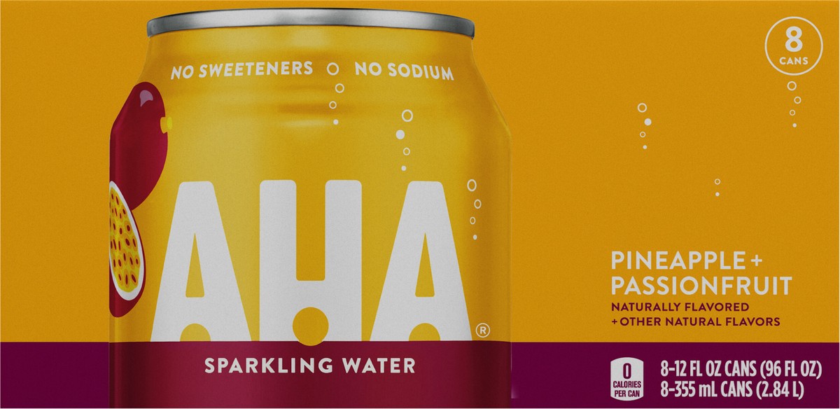 slide 4 of 12, AHA Pineapple Passionfruit Cans, 12 fl oz, 8 Pack, 8 ct; 12 oz