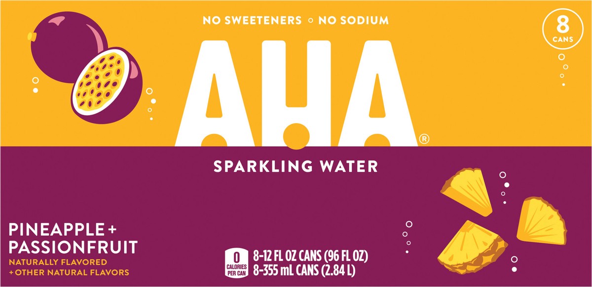slide 11 of 12, AHA Pineapple Passionfruit Cans, 12 fl oz, 8 Pack, 8 ct; 12 oz