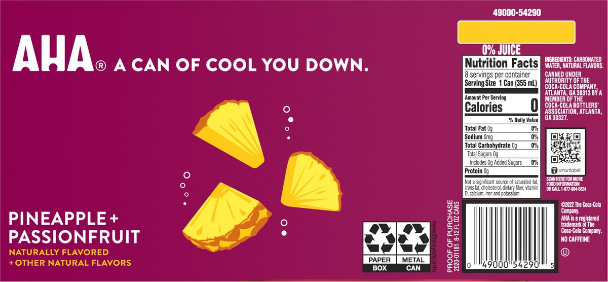 slide 12 of 12, AHA Pineapple Passionfruit Cans, 12 fl oz, 8 Pack, 8 ct; 12 oz