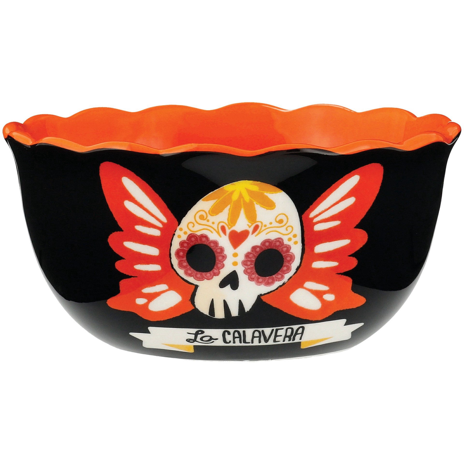 slide 1 of 1, Destination Holiday Day Of The Dead Orange Ceramic Bowl, 6 in