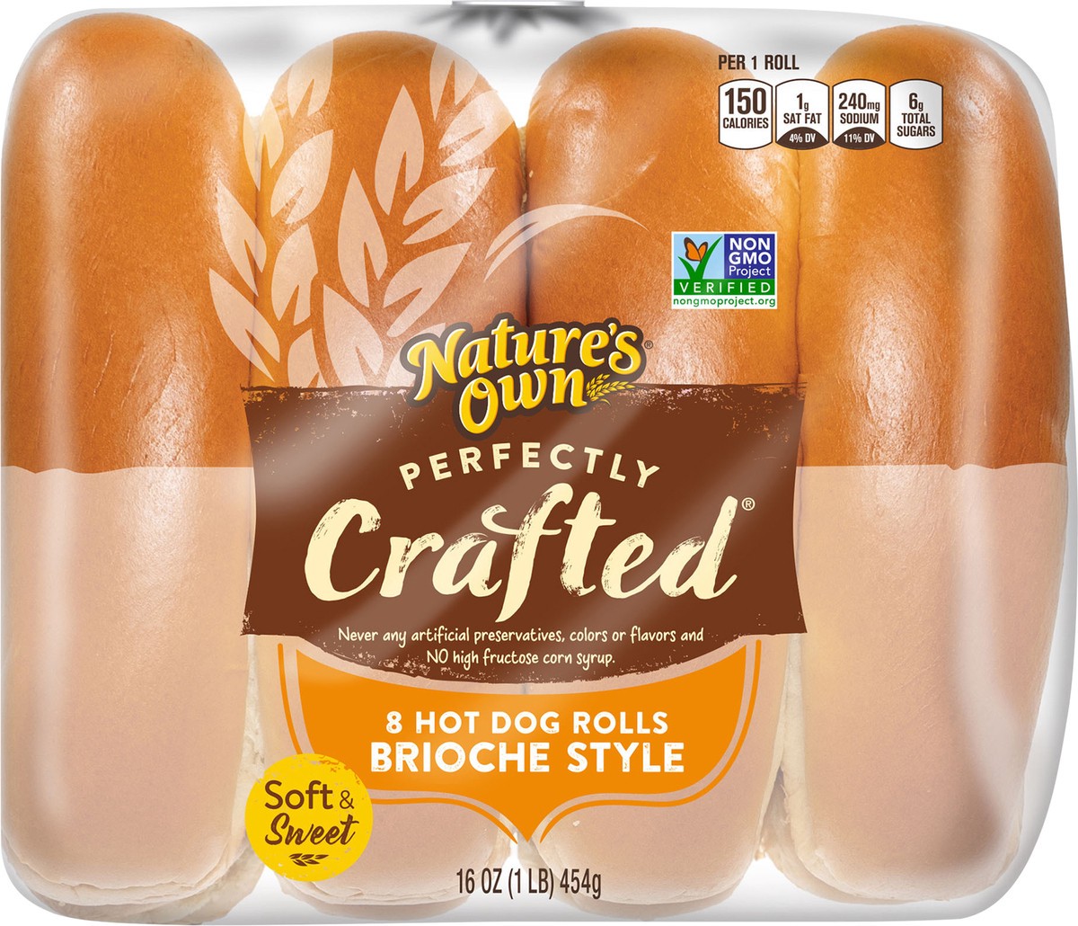 slide 2 of 8, Nature's Own Perfectly Crafted Brioche Style Hot Dog Rolls 8 ea, 18 oz