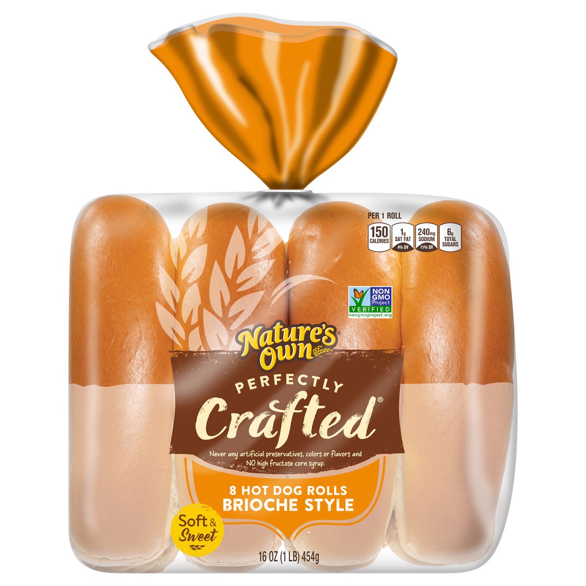 slide 1 of 8, Nature's Own Perfectly Crafted Brioche Style Hot Dog Rolls, Non-GMO Hot Dog Buns, 8 Count, 18 oz