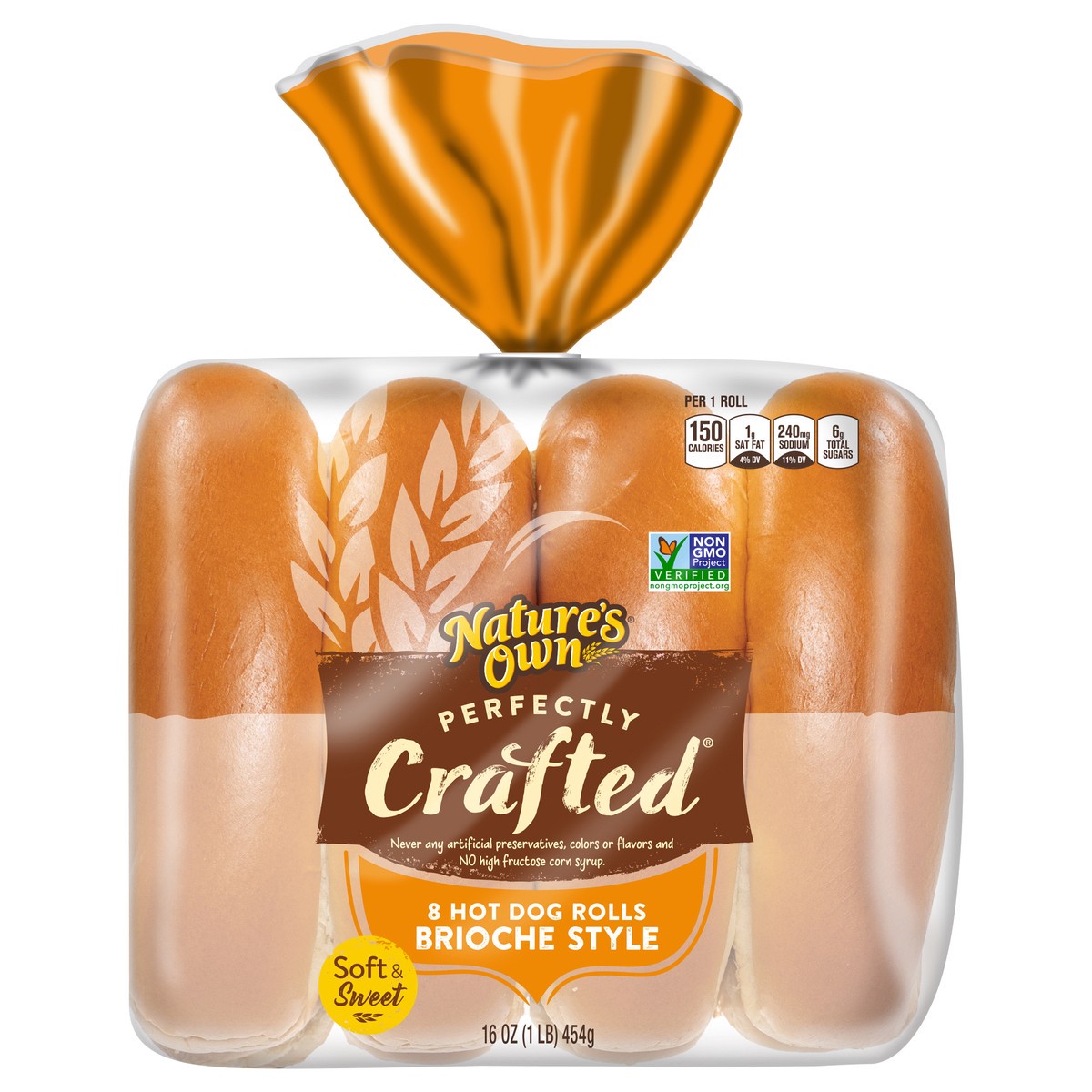 slide 1 of 8, Nature's Own Perfectly Crafted Brioche Style Hot Dog Rolls, Non-GMO Hot Dog Buns, 8 Count, 8 ct
