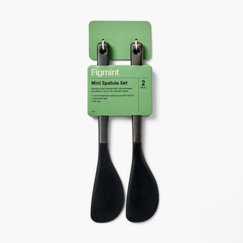 slide 4 of 4, 2pk Mini Spatula Set Matte Black - Figmint™: Stainless Steel Cookware Utensils, Dishwasher-Safe, Adult Kitchen Tools, 2 ct