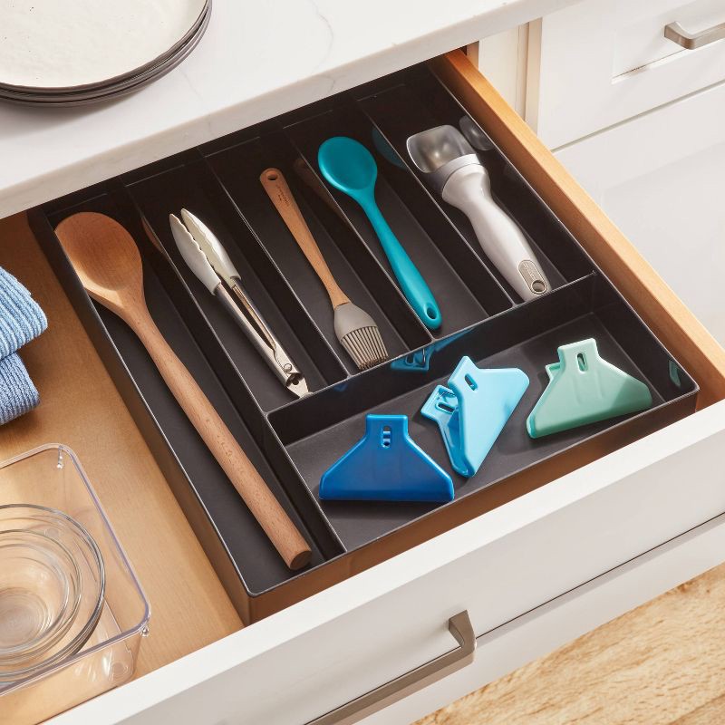 slide 2 of 3, 6 Compartment Plastic Drawer Flatware Organizer Black - Brightroom™: Silverware & Utensil Kitchen Drawer Tray, 1 ct