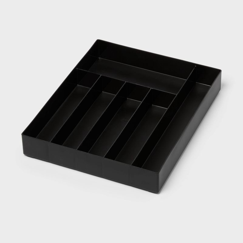 slide 1 of 3, 6 Compartment Plastic Drawer Flatware Organizer Black - Brightroom™: Silverware & Utensil Kitchen Drawer Tray, 1 ct