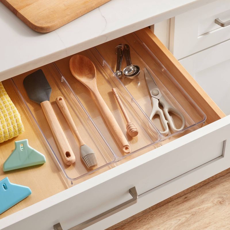 slide 2 of 3, 3 Compartment Plastic Drawer Flatware Organizer - Brightroom™: Clear In-Drawer Storage, Contemporary Style, 16"x13", 1 ct