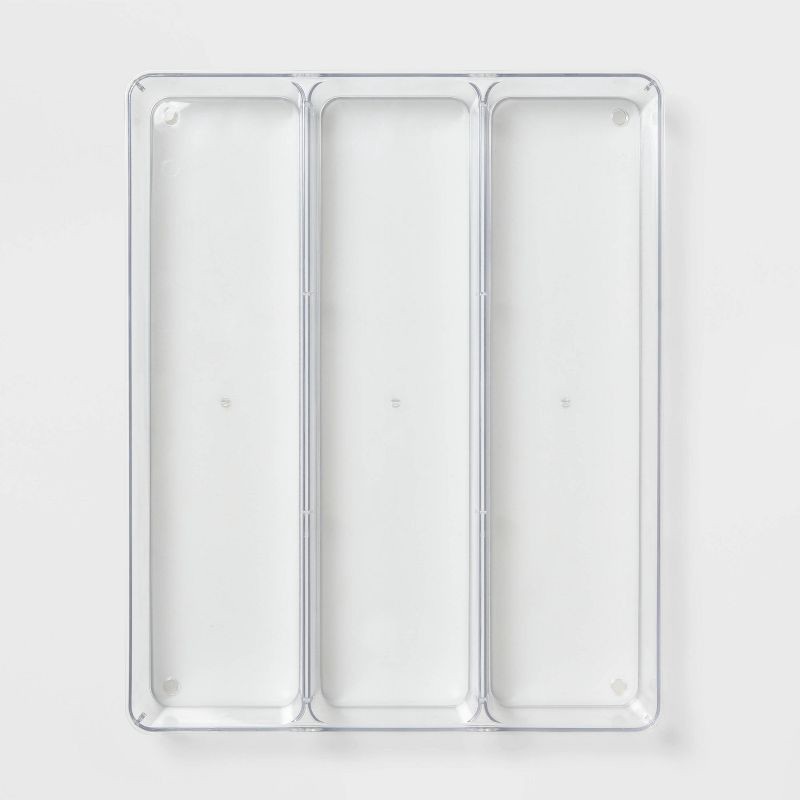 slide 3 of 3, 3 Compartment Plastic Drawer Flatware Organizer - Brightroom™: Clear In-Drawer Storage, Contemporary Style, 16"x13", 1 ct