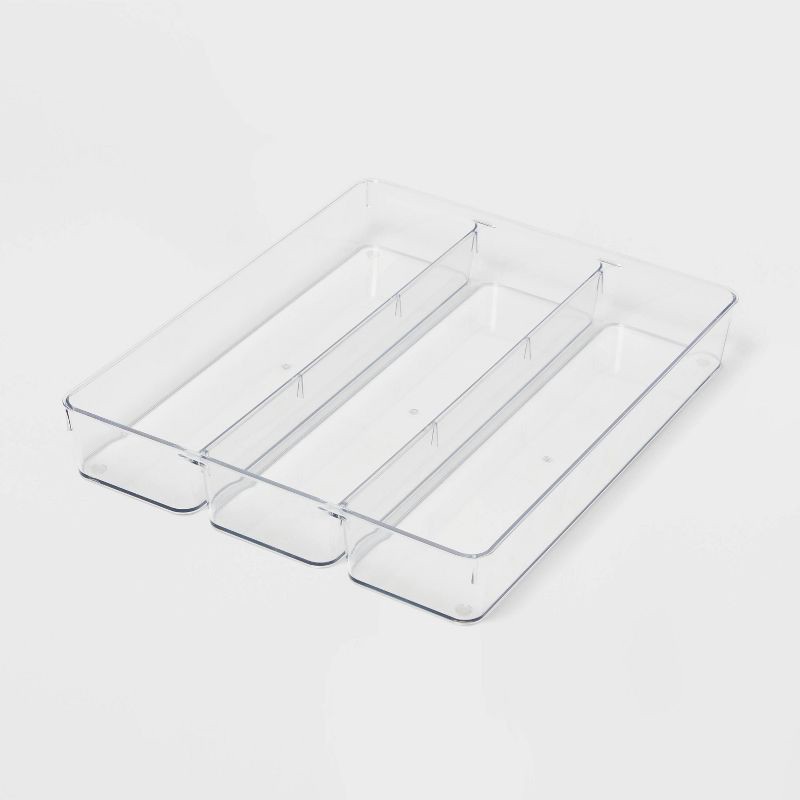 slide 1 of 3, 3 Compartment Plastic Drawer Flatware Organizer - Brightroom™: Clear In-Drawer Storage, Contemporary Style, 16"x13", 1 ct