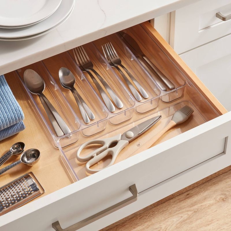 slide 2 of 3, 6 Compartment Plastic Drawer Flatware Organizer - Brightroom™: Clear In-Drawer Silverware Tray, Contemporary Style, 1 ct