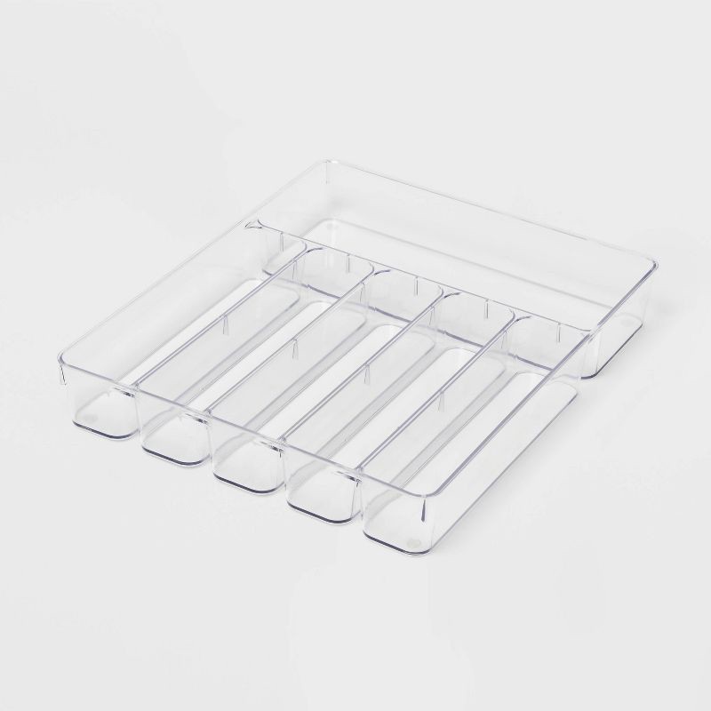 slide 1 of 3, 6 Compartment Plastic Drawer Flatware Organizer - Brightroom™: Clear In-Drawer Silverware Tray, Contemporary Style, 1 ct