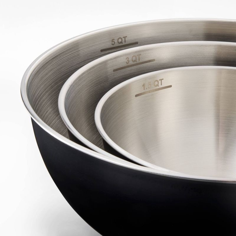 slide 3 of 3, 3pc Stainless Steel Mixing Bowl Set Black - Figmint™, 3 ct