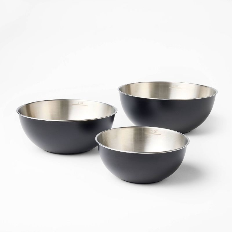slide 1 of 3, 3pc Stainless Steel Mixing Bowl Set Black - Figmint™, 3 ct