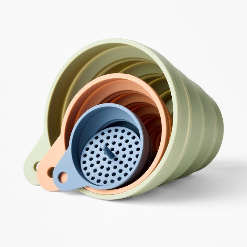 slide 3 of 3, 4pc Silicone Collapsible Funnel Set - Figmint™: Multicolored Kitchen & Cooking Funnels, Dishwasher-Safe, 5.59" Height, 4 ct