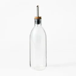 Glass Olive Oil Bottle - Figmint™: Clear Glass Oil Dispenser with Stainless Steel & Silicone Lid, 20.5 oz Capacity