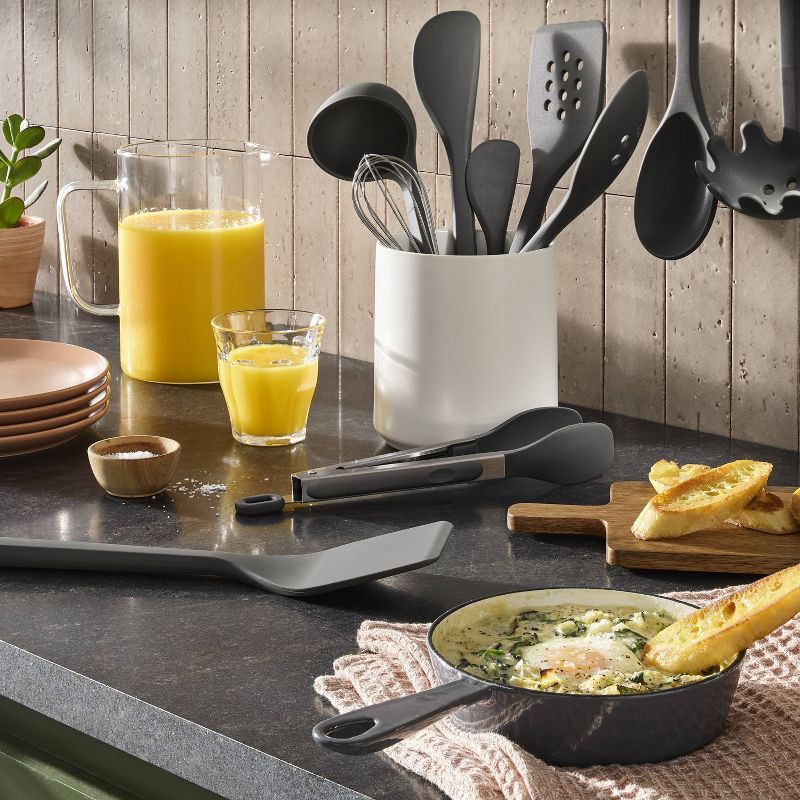 slide 2 of 6, 10pc Silicone Kitchen Utensil Set - Figmint™: Gray Cooking Utensils, Dishwasher-Safe, Includes Tongs & Whisk, 10 ct