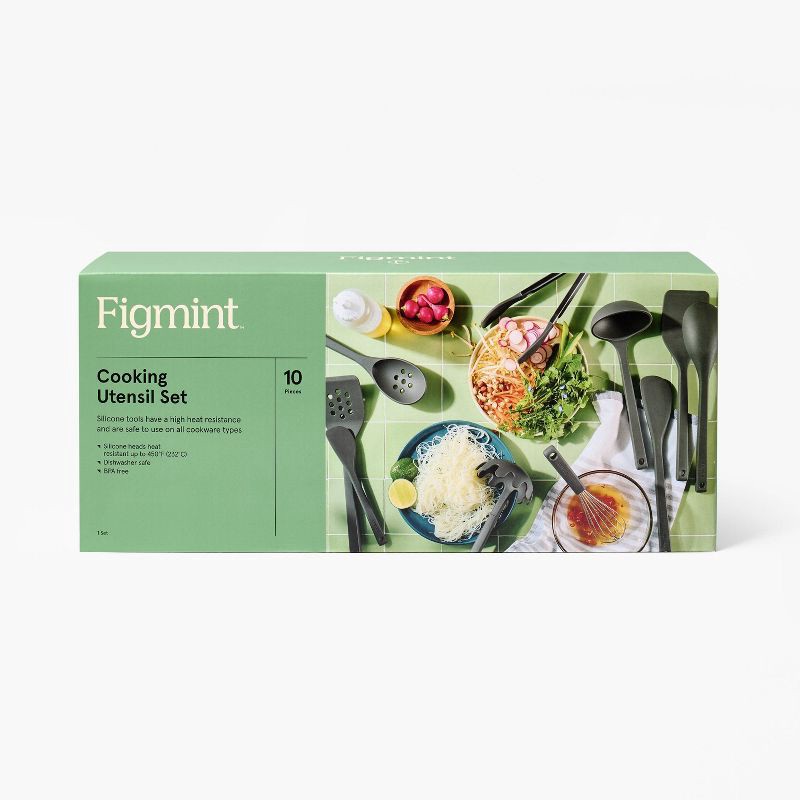 slide 4 of 6, 10pc Silicone Kitchen Utensil Set - Figmint™: Gray Cooking Utensils, Dishwasher-Safe, Includes Tongs & Whisk, 10 ct