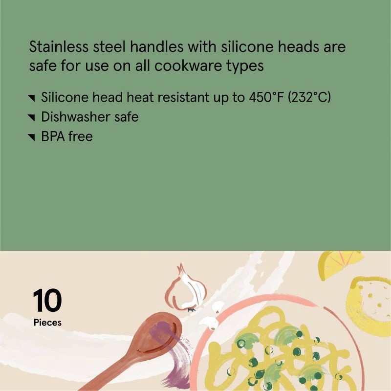 slide 5 of 6, 10pc Silicone Kitchen Utensil Set - Figmint™: Gray Cooking Utensils, Dishwasher-Safe, Includes Tongs & Whisk, 10 ct