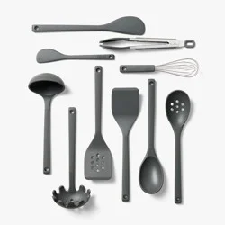 10pc Silicone Kitchen Utensil Set - Figmint™: Gray Cooking Utensils, Dishwasher-Safe, Includes Tongs & Whisk