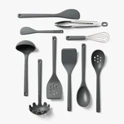 10pc Silicone Kitchen Utensil Set - Figmint™: Gray Cooking Utensils, Dishwasher-Safe, Includes Tongs & Whisk