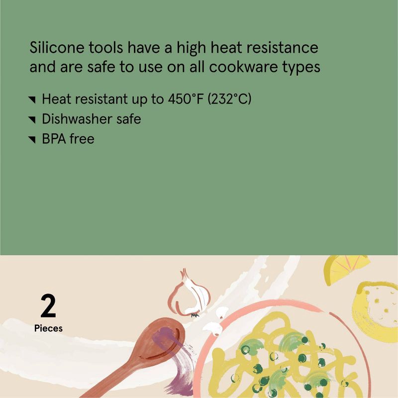 slide 5 of 5, 2pc Silicone Spatula Set Sage Green - Figmint™: Kitchen Utensil Set, Dishwasher-Safe, Adult Use, 2 ct