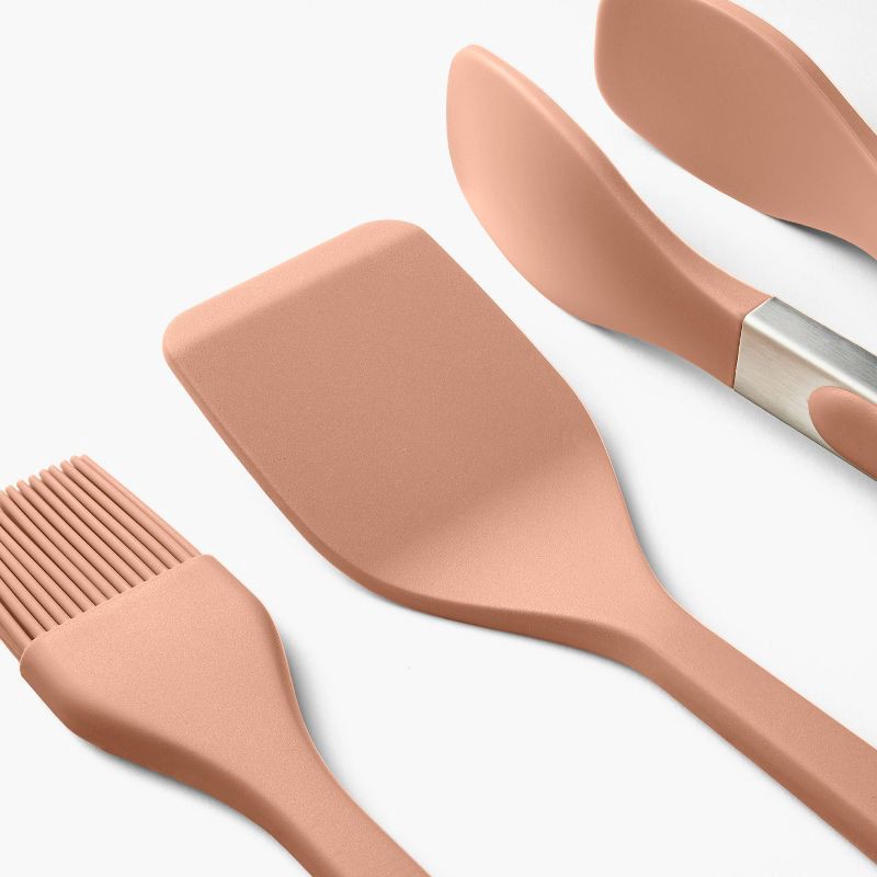 slide 3 of 4, 3pc Silicone Mini Turner Basting Brush and Tongs Set Terracotta Orange - Figmint™, 3 ct
