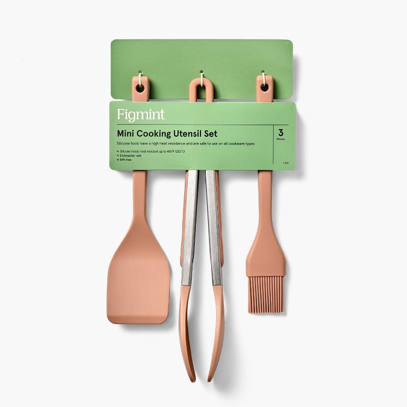 slide 4 of 4, 3pc Silicone Mini Turner Basting Brush and Tongs Set Terracotta Orange - Figmint™, 3 ct