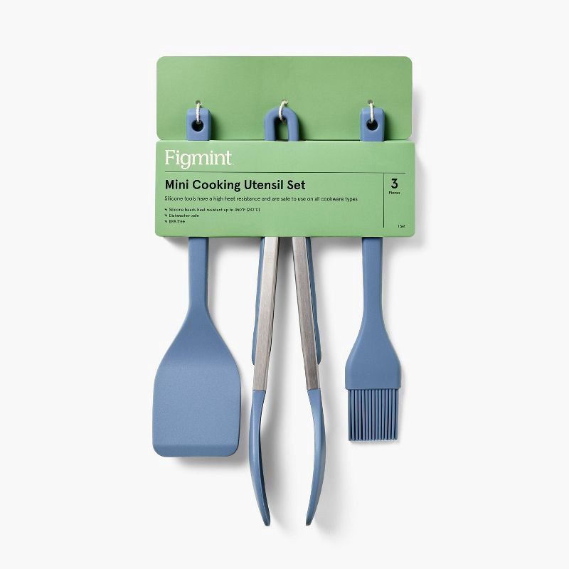 slide 4 of 5, 3pc Silicone Mini Turner Basting Brush and Tongs Set Blue - Figmint™: Kitchen Utensils, Dishwasher-Safe, Adult Use, 3 ct