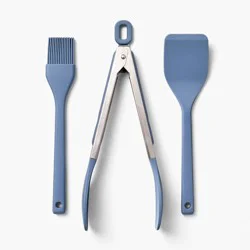 3pc Silicone Mini Turner Basting Brush and Tongs Set Blue - Figmint™: Kitchen Utensils, Dishwasher-Safe, Adult Use