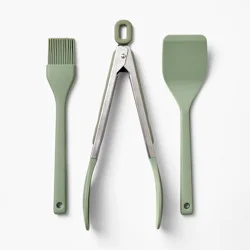 3pc Silicone Mini Turner Basting Brush and Tongs Set Sage Green - Figmint™: Kitchen Gadgets, Dishwasher-Safe Utensils