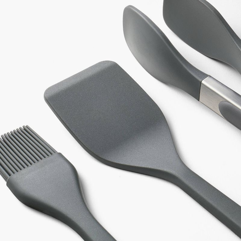 slide 3 of 5, 3pc Silicone Mini Turner Basting Brush & Tongs Set Dark Gray - Figmint™: Kitchen Gadgets, Dishwasher-Safe Utensils, 3 ct